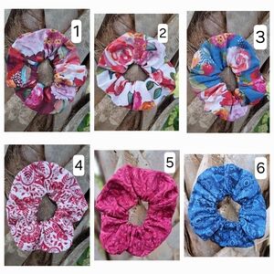 ONE Scrunchie 100% Cotton Floral White Blue Purple Collection #2
